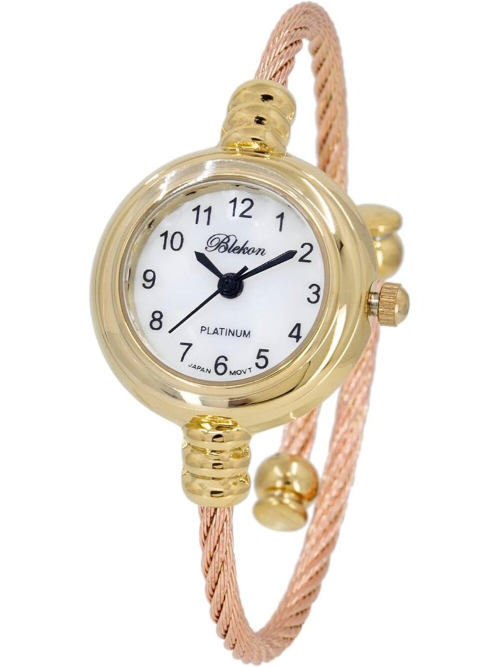 Women Gold And Rose Gold Analog Elegant Cable Cuff Arabic Numbers Bracelet Watch